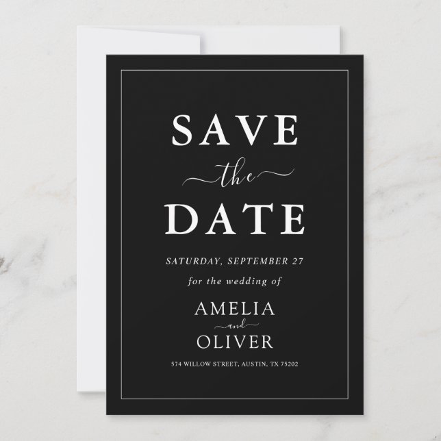 Reserva La Fecha Timeless Dark Black Modern Minimalist Wedding (Anverso)