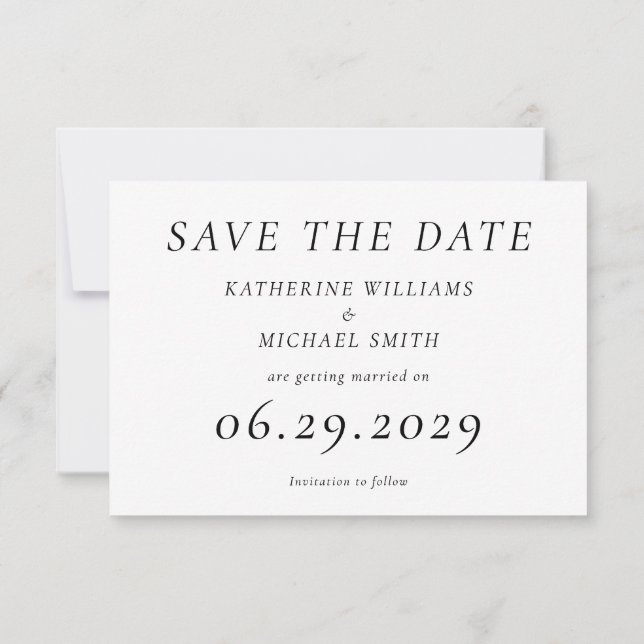 Reserva La Fecha Timeless Elegant White Wedding Save The Date Card (Reverso)