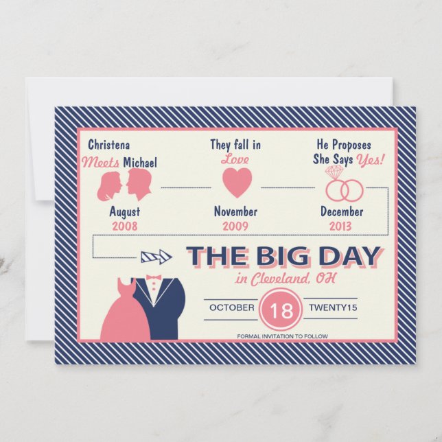Reserva La Fecha Timeline of Love Save the Date Card (Anverso)