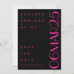 Reserva La Fecha Tipografía Art Deco Rosa Negro Boda