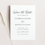 Reserva La Fecha Tipografía del guión clásico negro<br><div class="desc">Anuncie su fecha de boda con esta elegante tarjeta de fecha guardar. Presenta una escritura caprichosa y una tipografía clásica. Personalice este script para guardar la fecha agregando sus detalles. Este clásico ahorra la tarjeta de invitación de fecha es perfecta para cualquier tema boda o temporada boda.</div>