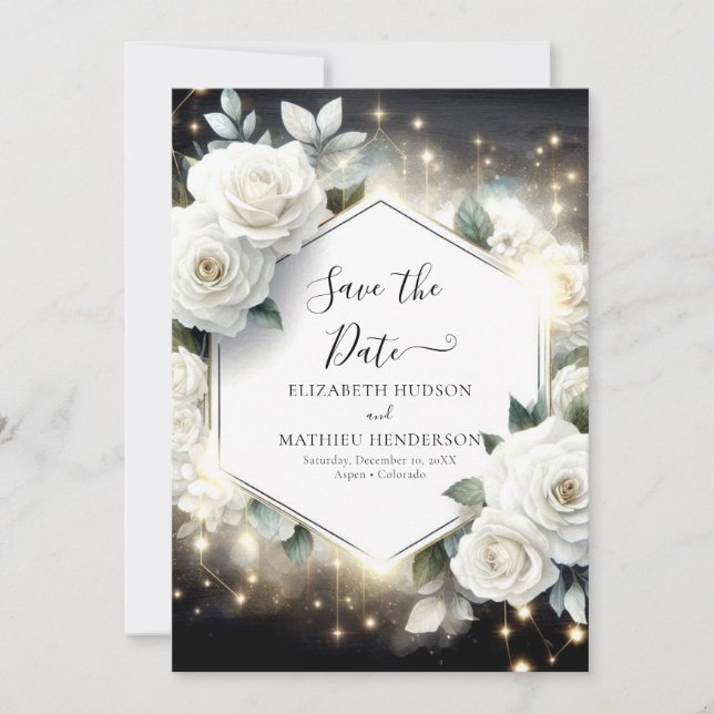 Reserva La Fecha Tipografía editable Boda de rosas blancas (Anverso)
