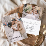 Reserva La Fecha Tipografía elegante para guardar la fecha con foto<br><div class="desc">Tarjetas de guardar la fecha de boda que tienen una foto en la parte delantera y trasera. Las tarjetas de guardar la fecha contienen una tipografía de letra cursiva manuscrita moderna que son elegantes,  simples y modernas para usar después de su celebración de boda minimalista simple.</div>