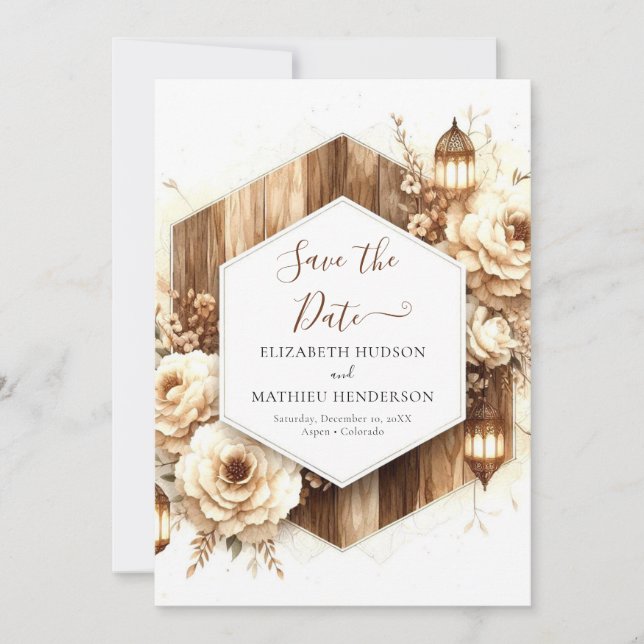 Reserva La Fecha Tipografía floral Boda Rústico (Anverso)