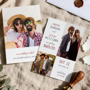 Reserva La Fecha Tipografía Gris Burdeos Fotos Boda