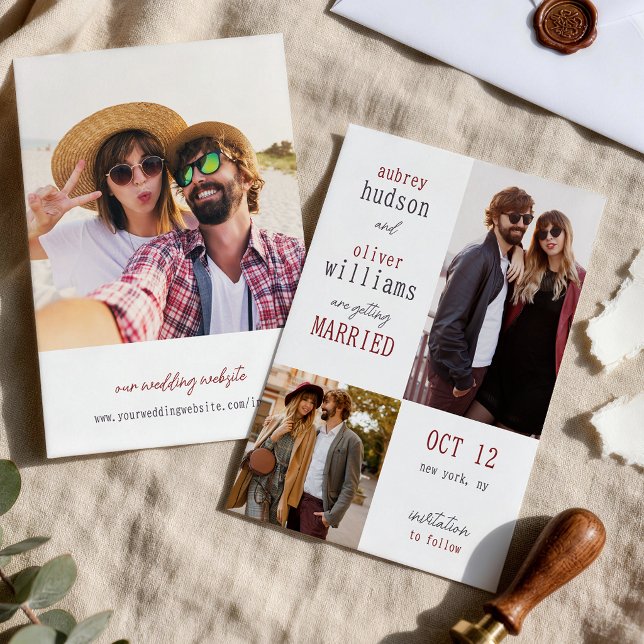 Reserva La Fecha Tipografía Gris Burdeos Fotos Boda (Subido por el creador)