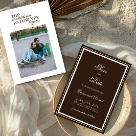Reserva La Fecha Tipografía marrón de chocolate Foto Boda clásica