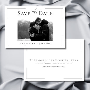 Reserva La Fecha Tipografía mínima Boda de fotografías en blanco y 