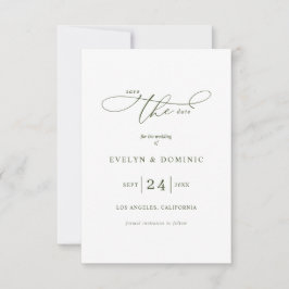 Reserva La Fecha Tipografía minimalista de olivo verde Boda 