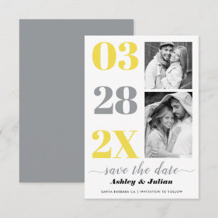 Reserva La Fecha Tipografía moderna amarilla y gris dos fotos