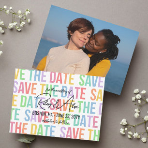 Reserva La Fecha Tipografía Moderna Arcoíris Bodas LGBTQA