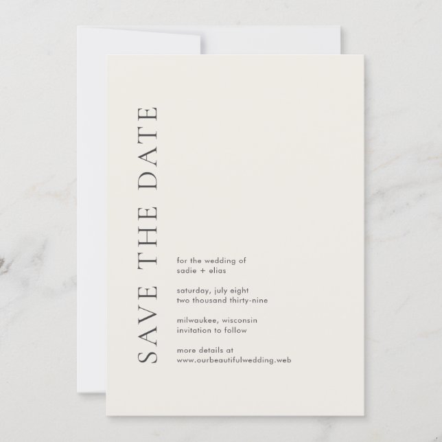 Reserva La Fecha Tipografía Moderna Bodas Elegantes Beige (Anverso)