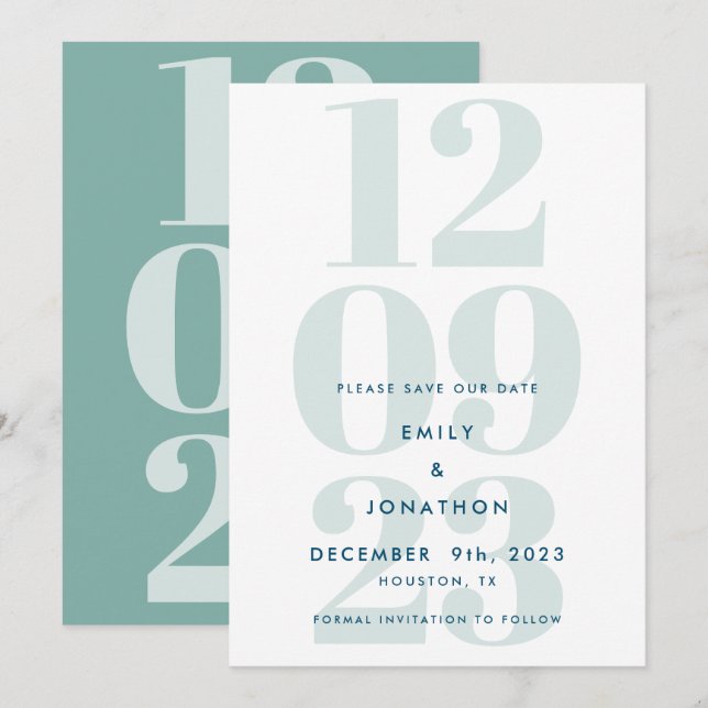 Reserva La Fecha Tipografía moderna de fecha Verde azulada (Anverso / Reverso)