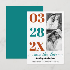 Reserva La Fecha Tipografía moderna verde azulada azul y óxido de d