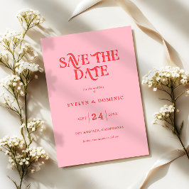 Reserva La Fecha Tipografía Retro Moderna Rosa y Roja para Boda