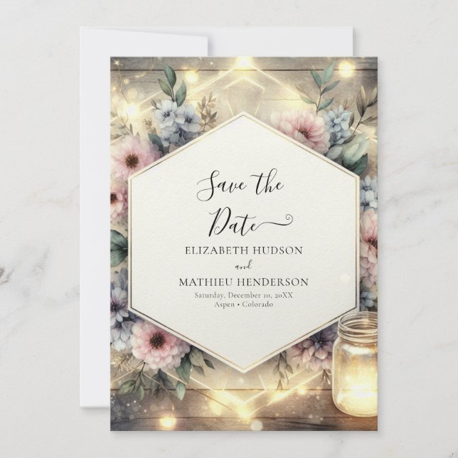 Reserva La Fecha Tipografía única Mason Jar Boda (Anverso)