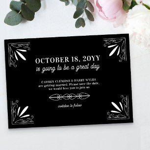 Reserva La Fecha Tipografía Vintage Deco en negro y blanco para bod