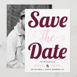 Reserva La Fecha Tipografía y foto de Borgoña y Rosa en la parte po