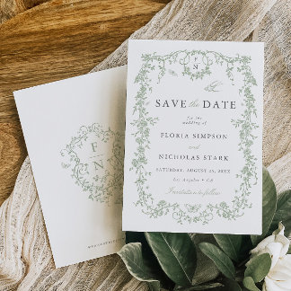 Reserva La Fecha Toile de Jouy Boda Guardar la Fecha Verde Sage