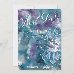 RESERVA LA FECHA TORMENTA BLUE WATERCOLOR HIBISCUS BODA