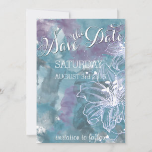 RESERVA LA FECHA TORMENTA BLUE WATERCOLOR HIBISCUS BODA