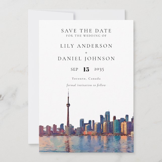 Reserva La Fecha Toronto Skyline Watercolor Destination Wedding (Anverso)