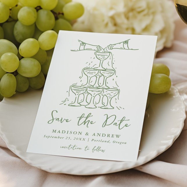 Reserva La Fecha Torre de Champán Caprichosa Boda Verde (Subido por el creador)