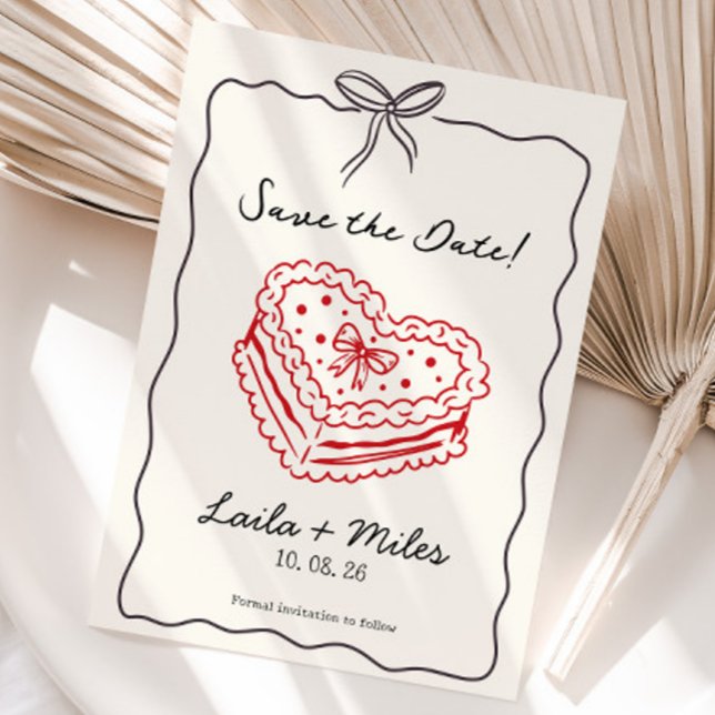 Reserva La Fecha Torta de boda caprichosa para guardar la fecha de  (Whimsical Save the date wedding cake heart card )