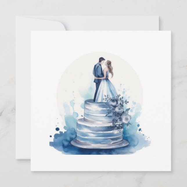 Reserva La Fecha Torta de Boda Floral Azul Guardar (Anverso)