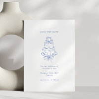 Torta de Boda Minimalista con Dibujos Azules Vinta