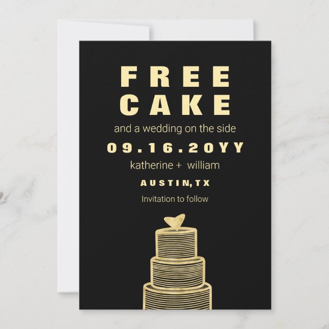 Reserva La Fecha Torta de Boda Moderna Divertida Gratuita Falsa Hoj (Anverso)