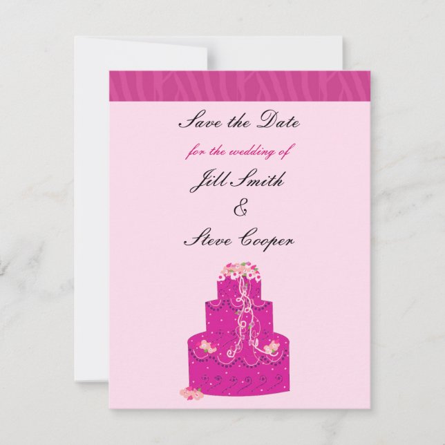 Reserva La Fecha Torta de Boda Rosa Elegante Save the Date (Anverso)