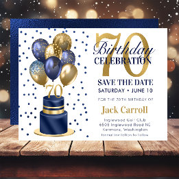 Reserva La Fecha Torta De Cumpleaños Con Globos De Color Azul Marin