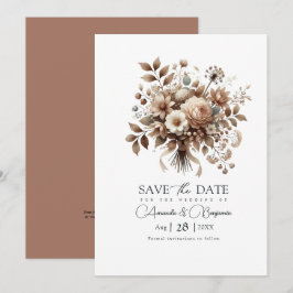 Reserva La Fecha Torta Espumosa de Mocha Floral Neutral para Bridal