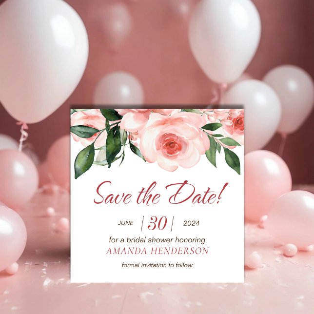 Reserva La Fecha Torta Nupcial de Acuarela Floral Rosa Rubor (Blush Pink Rose Floral Watercolor Bridal Shower Save The Date)