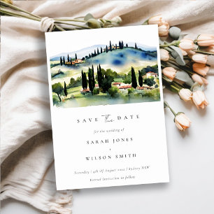 Reserva La Fecha Toscana Italia Elegante Paisaje Acuarela Chic