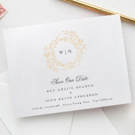 Reserva La Fecha tradicional Escudo Monograma Clásico Boda Elegante