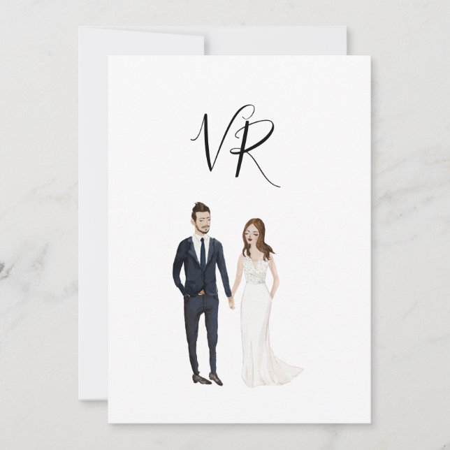 Reserva La Fecha Traje de novios azul marino simple ilustrado (Anverso)