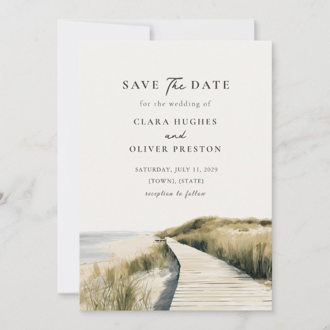 Reserva La Fecha Tranquila boda en el paseo marítimo de Cape Cod en (Anverso)