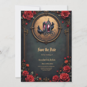 Reserva La Fecha Transporte gótico con Ravens y Rosas.