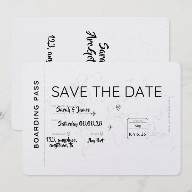 Reserva La Fecha travel lover save the date boarding pass (Anverso / Reverso)