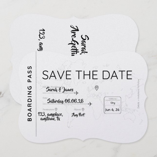 Reserva La Fecha travel lover save the date boarding pass (Anverso / Reverso)