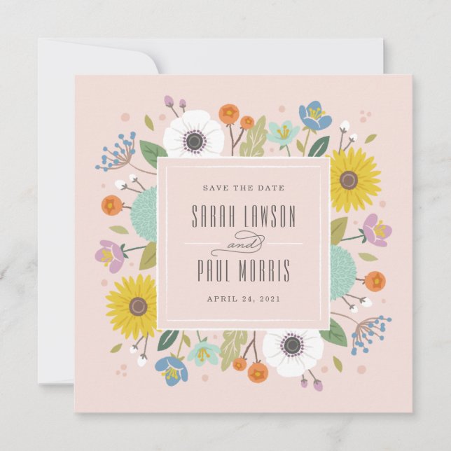 Reserva La Fecha Trellis Flower Frame Save the Date - Rosa (Anverso)