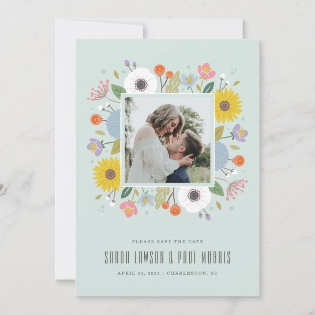 Reserva La Fecha Trellis Flower Frame Save the Date - Verde menta (Anverso)