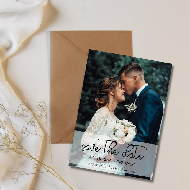 Reserva La Fecha Trendy Black and White Full Photo Art Wedding (Subido por el creador)