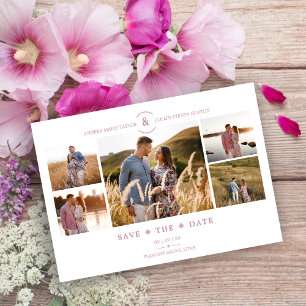 Reserva La Fecha Trendy Minimal Pink/White 5 Multi Photos Collage