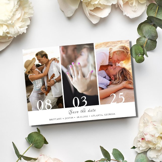 Reserva La Fecha Tres fotos casadas modernas salvan la fecha (Modern Three Photo Wedding Save the Date)
