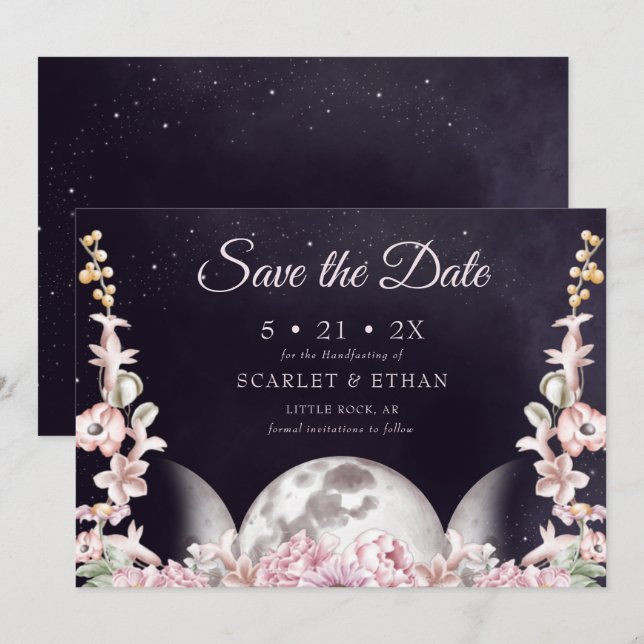 Reserva La Fecha Triple Moon Pink & Purple Floral Handfasting (Anverso / Reverso)