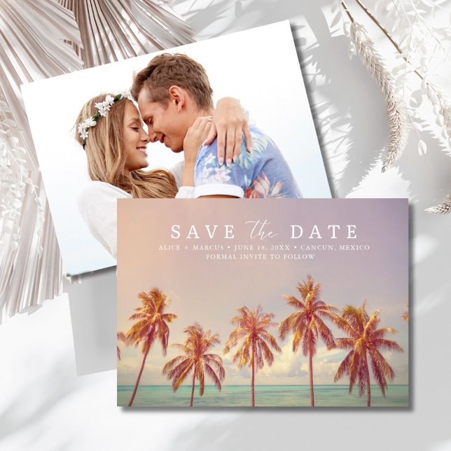 Reserva La Fecha Tropical Beach Destination Wedding Photo (Tropical Beach Destination Wedding Photo Save The Date)