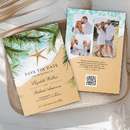 Reserva La Fecha Tropical Beach Palm Leaves Starfish Photo Wedding